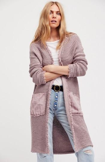 Women's Free People Woodstock Longline Cardigan - Purple