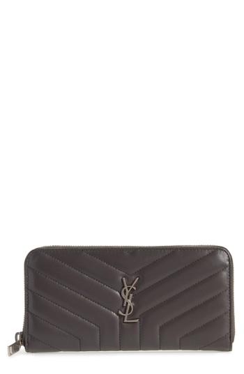 Women's Saint Laurent Loulou Matelasse Leather Zip-around Wallet - Beige
