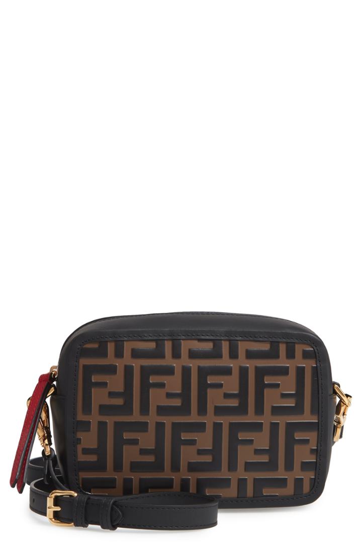 Fendi Mini Logo Embossed Calfskin Leather Camera Bag - Brown
