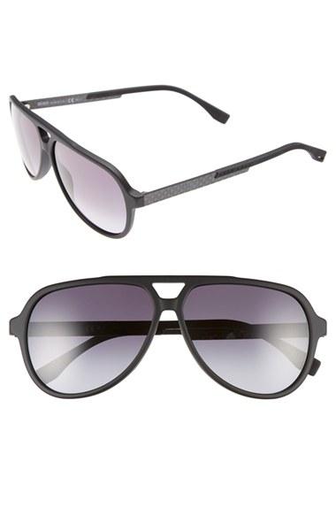 Men's Boss 60mm Aviator Sunglasses - Mt Black/ Gray Gradient