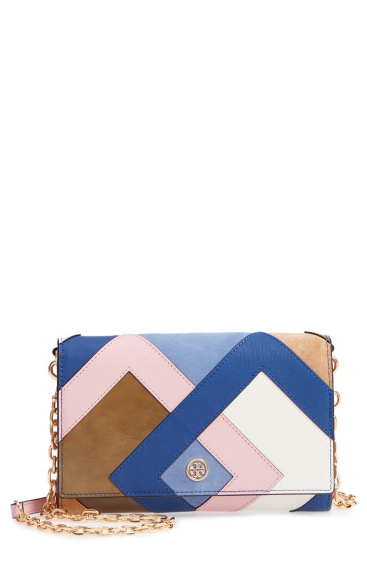 Women's Tory Burch Robinson Colorblock Leather Wallet On A Chain -