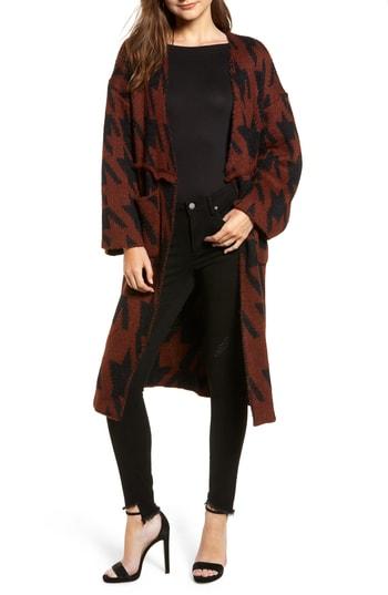 Women's Moon River Houndstooth Belted Cardigan - Brown