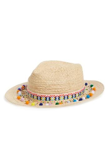 Women's Caslon Beaded Pompom Trim Panama Hat - Brown