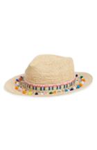 Women's Caslon Beaded Pompom Trim Panama Hat - Brown