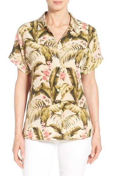 Women's Tommy Bahama 'beau Jardin' Print Silk Boyfriend Shirt