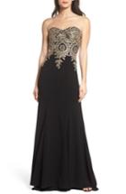 Women's Xscape Corset Back Embellished Strapless Gown - Black