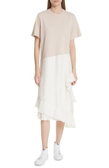 Women's Clu Pleat Ruffle Trim Asymmetrical Dress - Beige