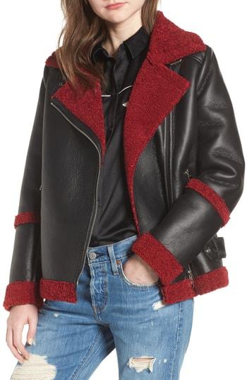 Women's Sam Edelman Oversize Faux Shearling Moto Jacket - Black