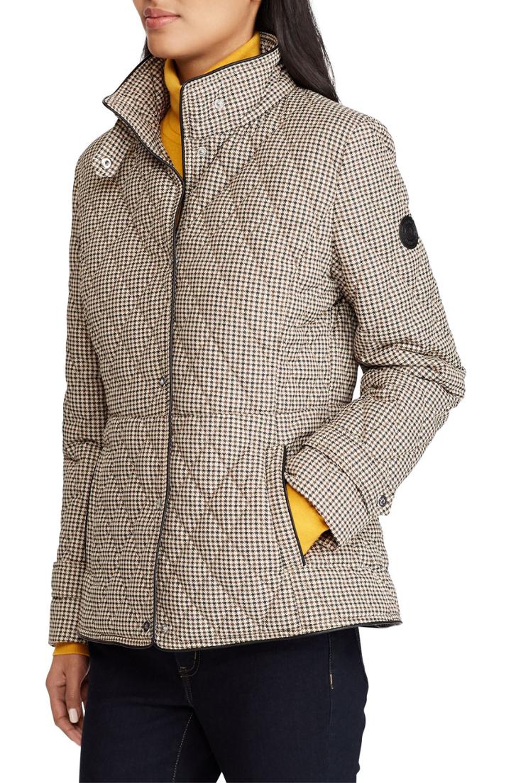 Women's Lauren Ralph Lauren Houndstooth Quilted Military Jacket