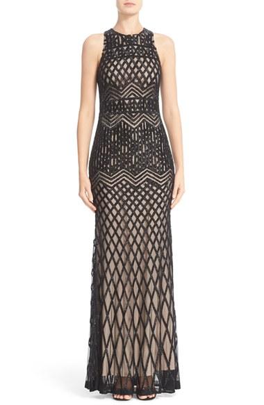 Women's Rachel Gilbert Beaded High Neck Mermaid Gown