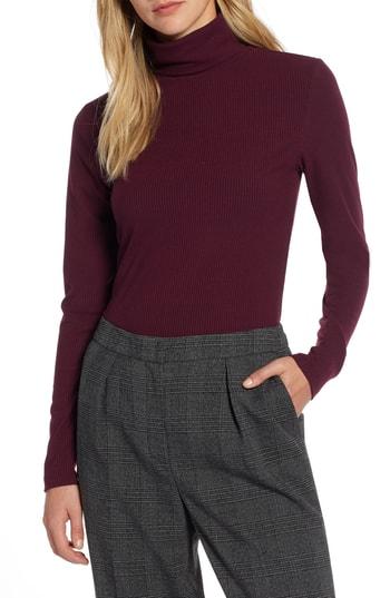 Women's Halogen Ribbed Turtleneck - Burgundy