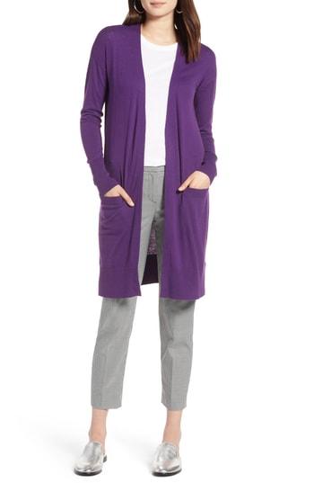 Women's Halogen Open Front Pocket Cardigan - Purple