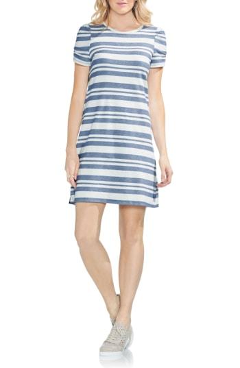 Women's Vince Camuto Puff Shoulder Variegated Stripe Shift Dress - Blue