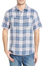 Men's Tommy Bahama Caldera Plaid Standard Fit Linen Sport Shirt, Size - Blue