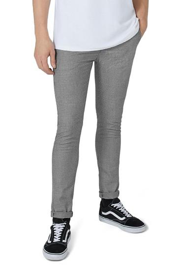 Men's Topman Mini Houndstooth Stretch Skinny Fit Trousers X 32 - Grey