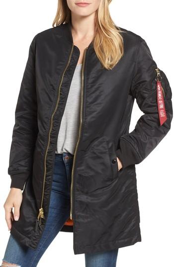 Women's Alpha Industries Water Resistant Long Ma-1 Jacket - Black