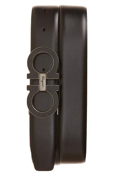 Men's Salvatore Ferragamo Double Gancio Calfskin Leather Belt - Nero