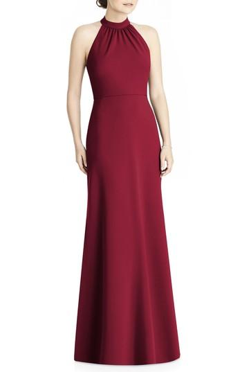 Women's Jy Jenny Yoo Crepe Halter Gown - Burgundy