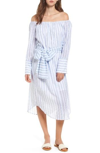 Women's Moon River Stripe Off The Shoulder Shirtdress - Blue