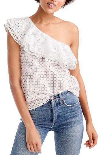 Women's J.crew One-shoulder Ruffle Eyelet Top - White