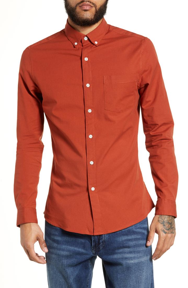 Men's Topman Classic Fit Oxford Shirt - Brown