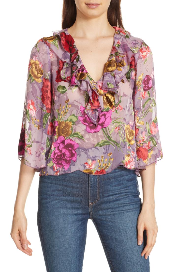 Women's Alice + Olivia Cabella Floral Burnout Blouse