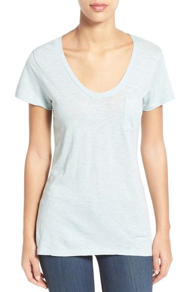 Petite Women's Caslon Relaxed Slub Knit U-neck Tee, Size P - Blue