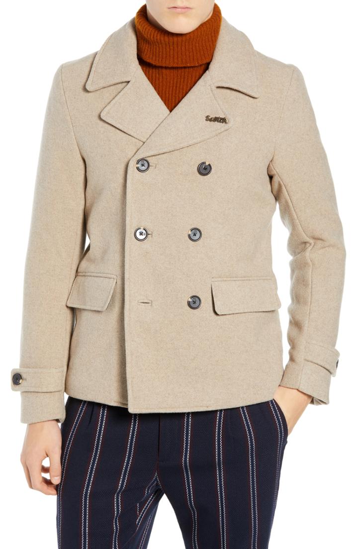 Men's Scotch & Soda Wool Blend Peacoat - Beige
