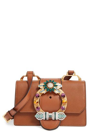 Miu Miu 'small Madras' Crystal Embellished Leather Shoulder Bag -