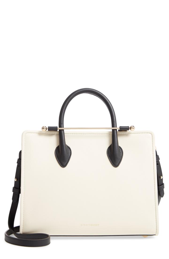 Strathberry Midi Bicolor Leather Tote - Ivory