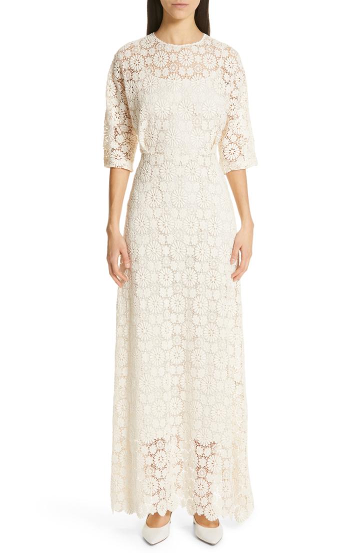 Women's Mansur Gavriel Guipure Lace Long Sheath Dress Us / 36 It - White