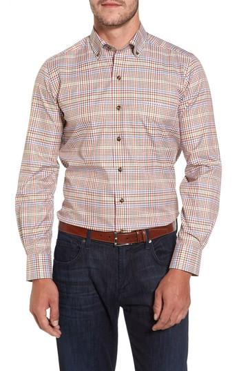 Men's David Donahue Check Herringbone Sport Shirt, Size - Beige