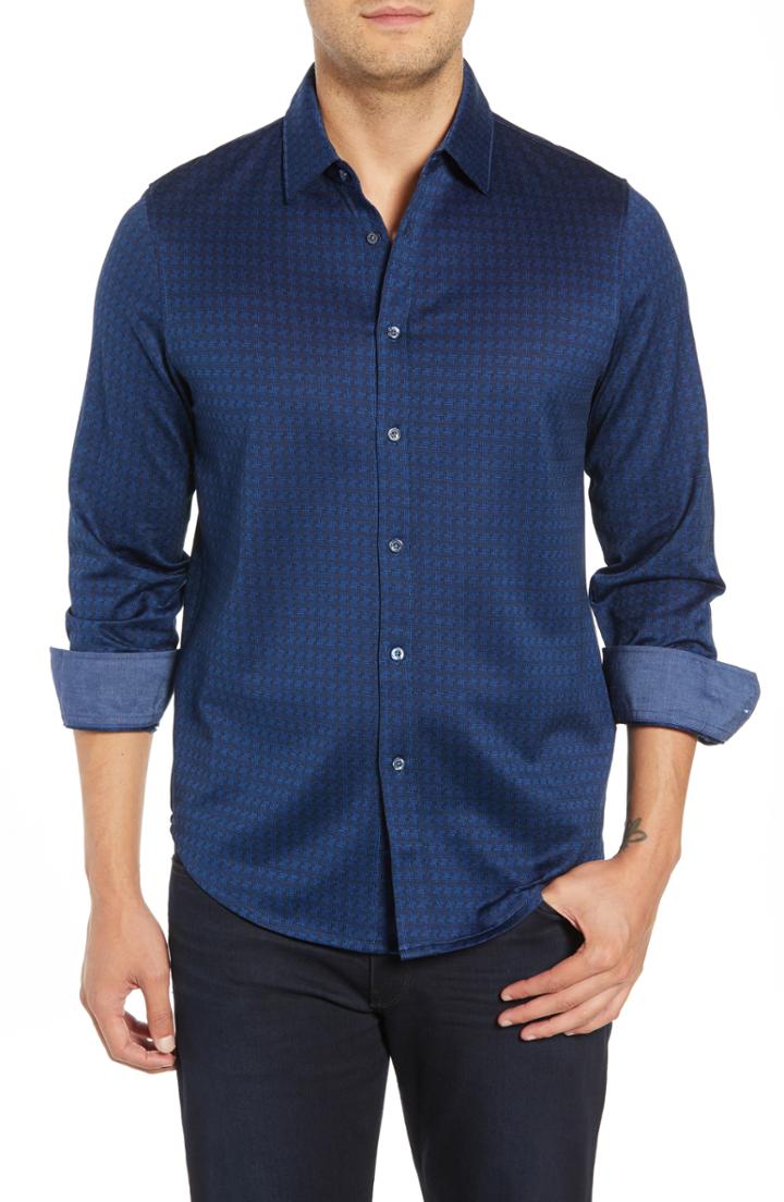 Men's Bugatchi Regular Fit Geo Knit Sport Shirt - Blue