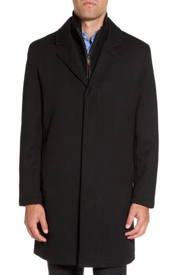 Men's Cole Haan Modern Twill Topcoat With Removable Bib, Size - Black