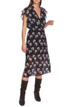 Women's 1.state Bloomsbury Floral Ruffle Sleeve Midi Dress, Size - Black