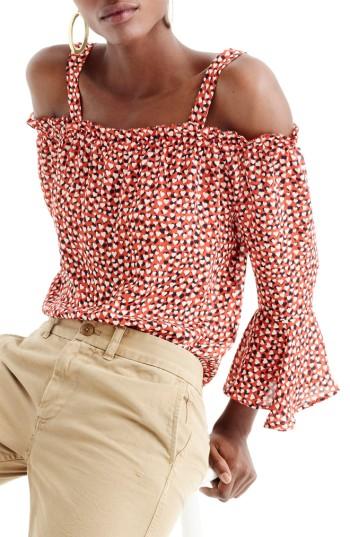 Women's J.crew Heart Print Silk Cold Shoulder Top
