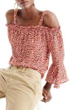 Women's J.crew Heart Print Silk Cold Shoulder Top