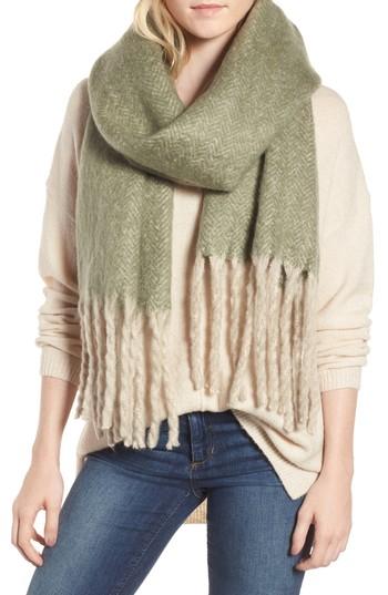 Women's Free People Kensington Brushed Herringbone Fringe Scarf, Size - Green