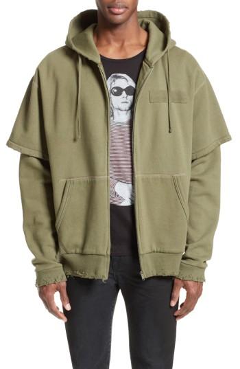Men's R13 Shredded Double Sleeve Hoodie - Green