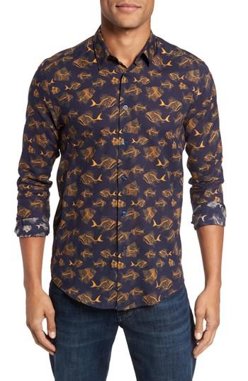 Men's Vilebrequin Prehistoric Fish Sport Shirt, Size - Blue