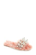 Women's Miu Miu Embellished Faux Fur Slipper Us / 35eu - Coral