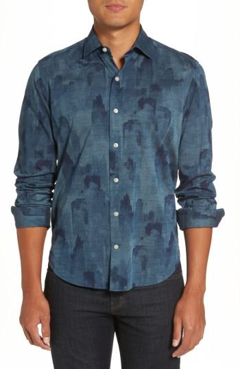 Men's Culturata Trim Fit Indigo Print Sport Shirt - Blue