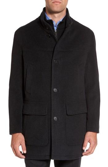 Men's Cole Haan Wool Blend Topcoat With Inset Bib, Size - Grey