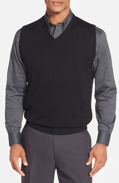 Men's Cutter & Buck 'douglas' Merino Wool Blend V-neck Sweater Vest, Size - (online Only)