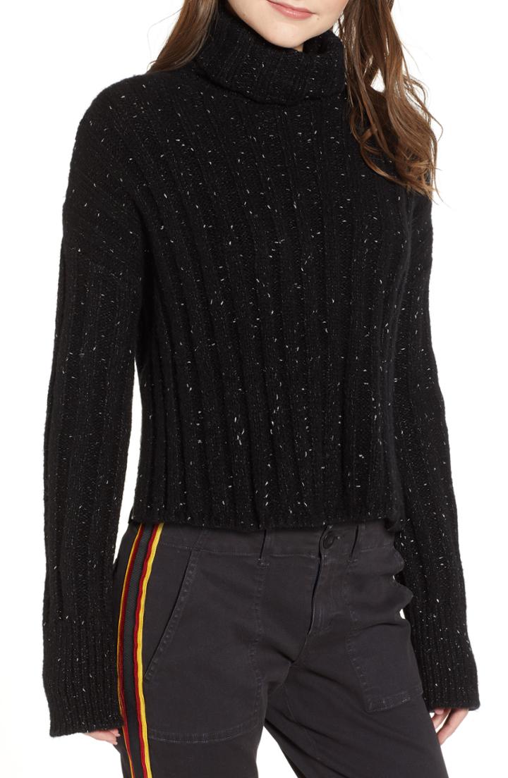 Women's Pam & Gela Side Slit Turtleneck Sweater, Size - Black