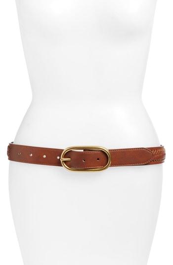 Women's Treasure & Bond Oval Buckle Whipstitched Leather Belt - Brown Saddle