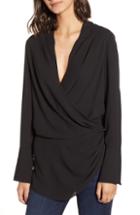Women's Trouve Long Sleeve Wrap Blouse - Black