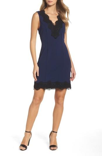 Women's Charles Henry Lace Trim Sheath Dress