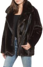 Women's Kendall + Kylie Oversize Faux Mink Fur Moto Jacket - Brown