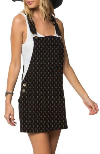 Women's O'neill Kipling Print Corduroy Pinafore Dress - Black